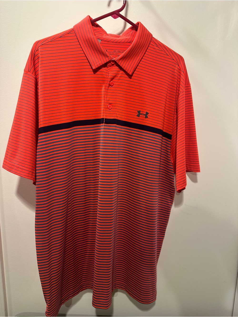 Under Armour Men’s Orange and Navy Striped Polo - 2X